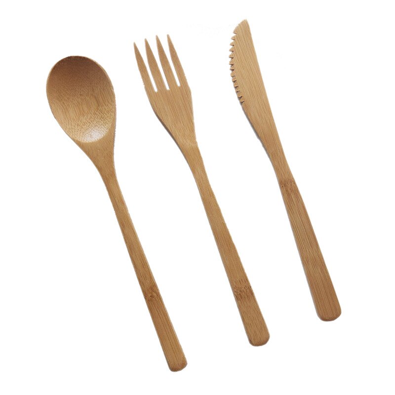 Miljøvenlig japansk stil træ bambus træ bestik sæt gaffel cutter skære genanvendeligt køkken værktøj med taske nyttige
