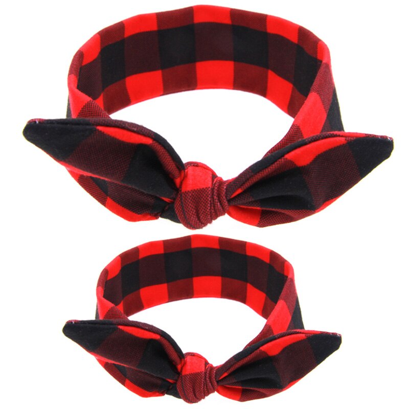 2 Pcs Mom Baby Hoofdband Set Voor Meisjes Baby Peuter Tulband Hoofddeksels Verstelbare Ouder Moeder Kind Haarbanden Boog Accessoires: Red Plaid