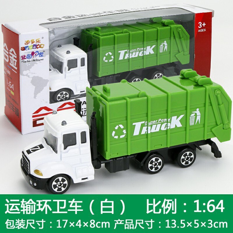 CHILDREN'S Toy 1:64 Alloy Car Model Engineering Police Series Model Colorful Box Packaging: Metal Car  M1 Transportation Sanitation Trucks Green