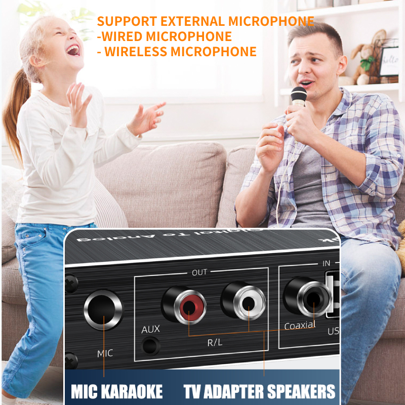 Receptor de Audio con Bluetooth 5,4, adaptador inalámbrico DSP, convertidor Coaxial DAC, USB, u-disk, Play 6,5, micrófono, Karaoke