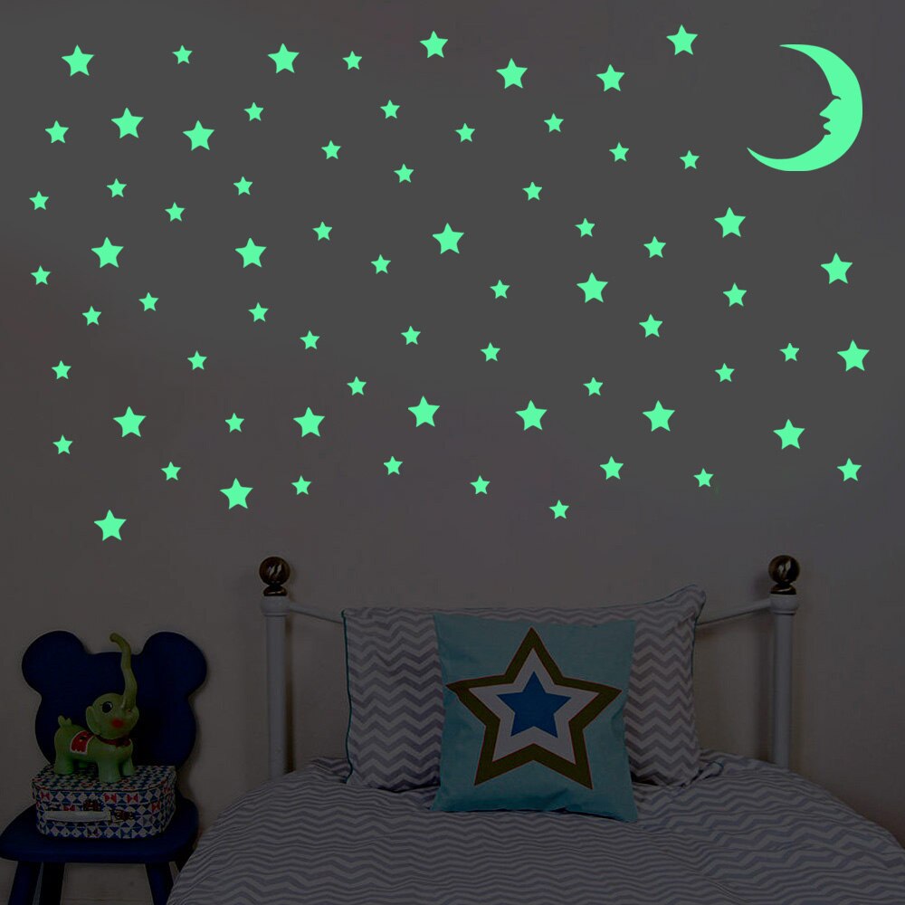 Glowing Moon Stars Wall Sticker Golw In The Dark Decor For Room Children's Room Nursery Wall Decals Peel &amp; Stick Vinyl Wallpaper