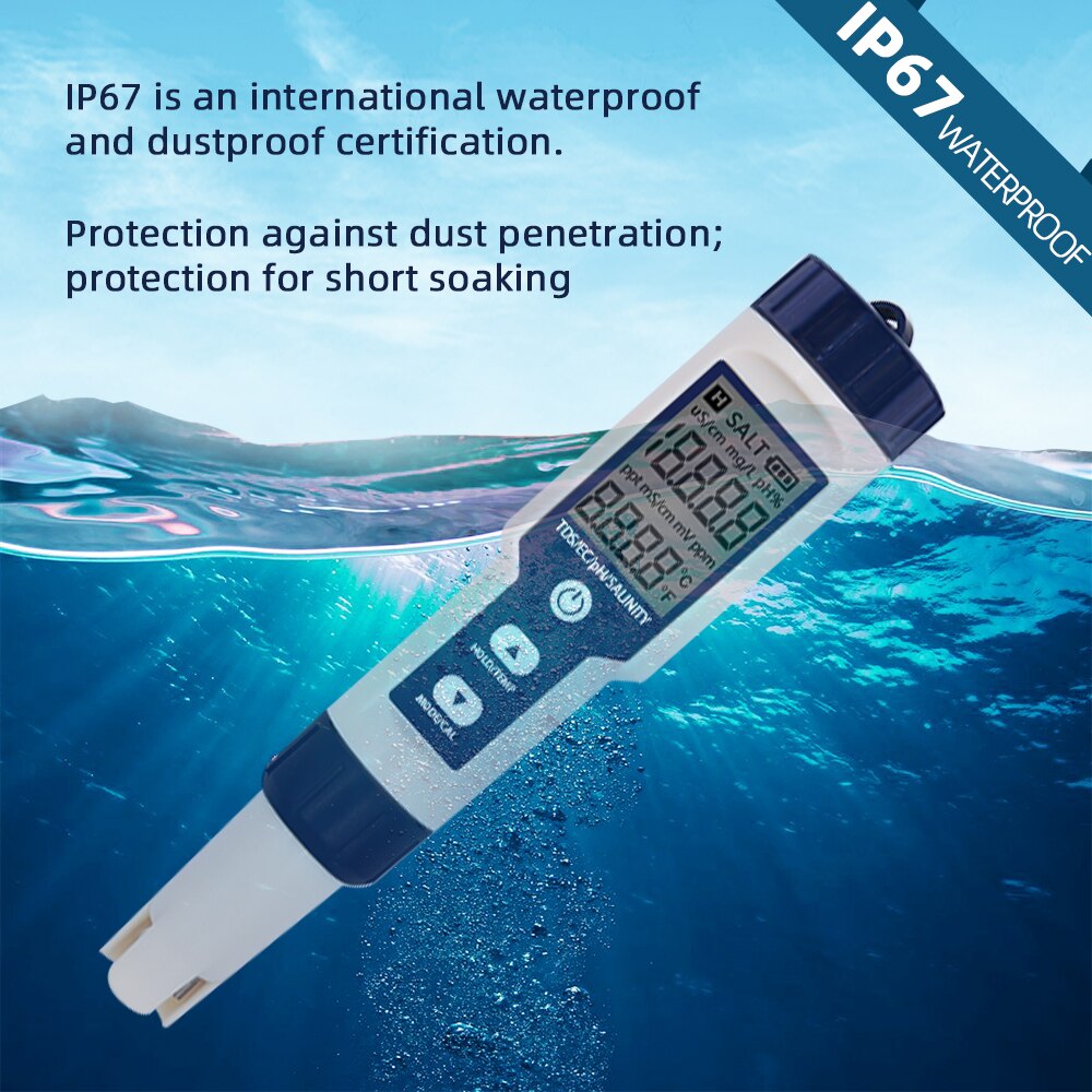 5 In 1 Digital PH TDS EC Meter Salinity Temperature Tester Conductivity Water Filter Purity Pen without backlight 40%off