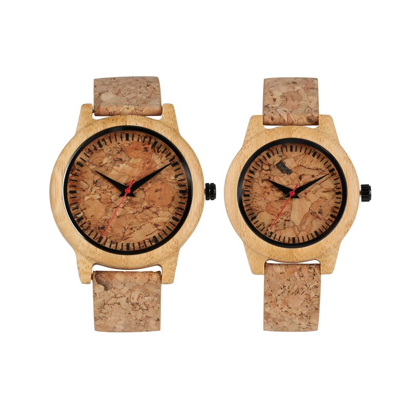 Träklockor för älskare par män klocka kvinnor klocka reloj hombre brunt läderband timmar topp souvenir: Par