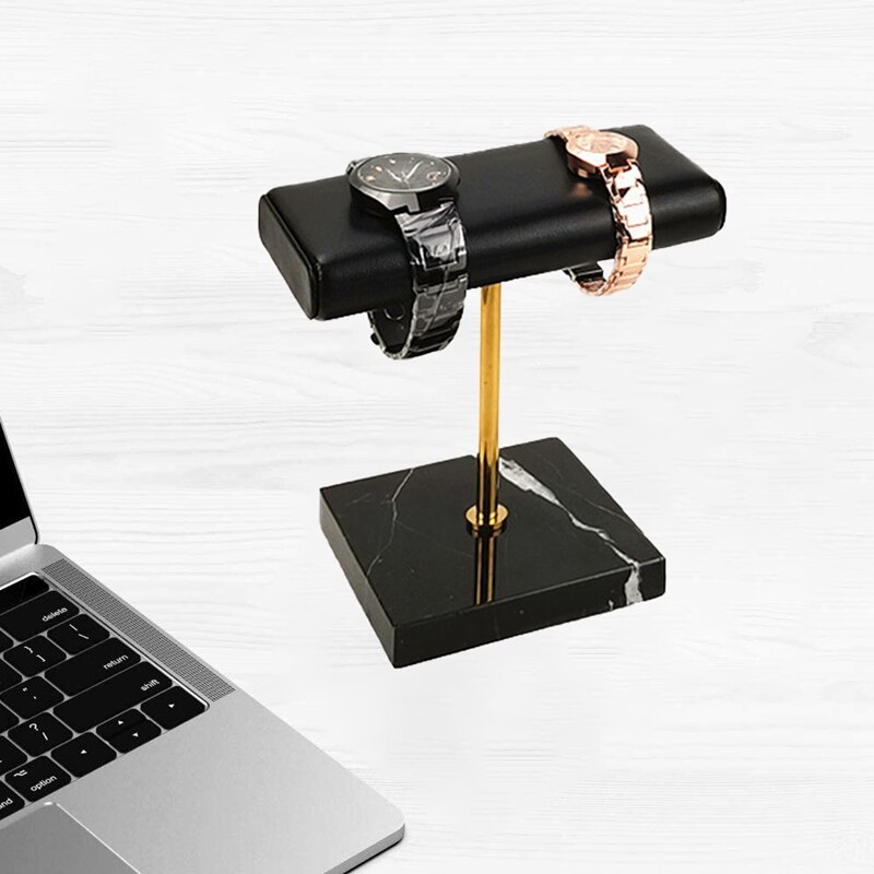 Jewelry Display Stand - Marble Base 10x10cm - Metal Rod 15x9cm - PU Leather - for Watches