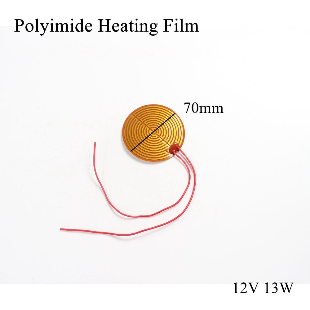 Runde 70mm 12V 13W Pi Heizung Film Platte Polyimid Elektrische Beheizte Tafel Pad matt Electrotherma flexibel Klebstoff folie Öl Heizung