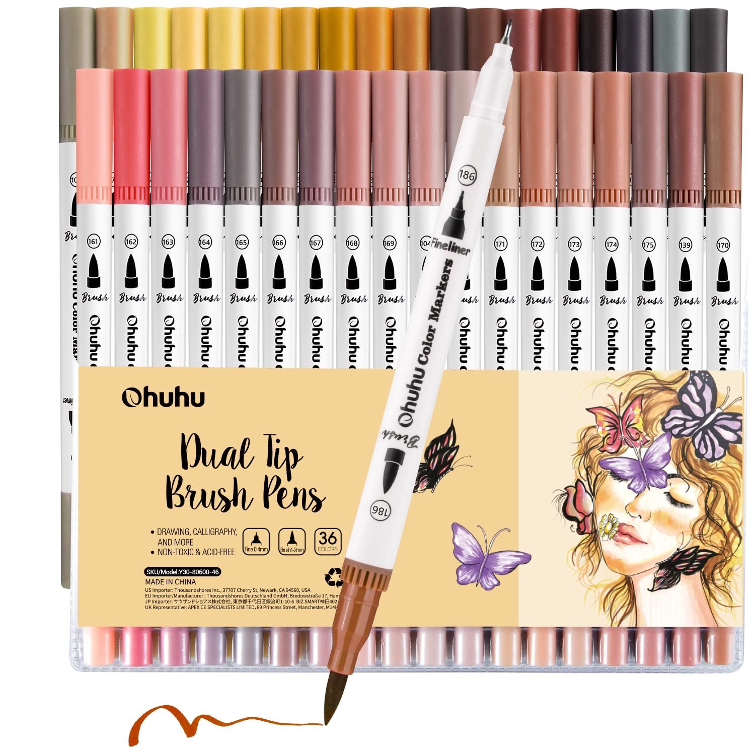 Ohuhu marcadores de arte de doble punta, juego de marcadores de línea, bolígrafo de Color agua, pincel para colorear, delineador fino, pintura, dibujo, suministros escolares: Morado