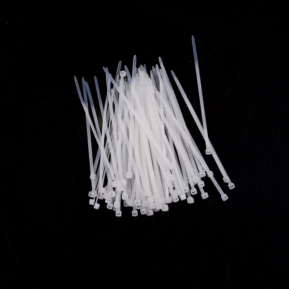 100 stk/pakning plast nylon kabelbindere, tråd lynlås farverige fabrik standard selvlåsende: Hvid