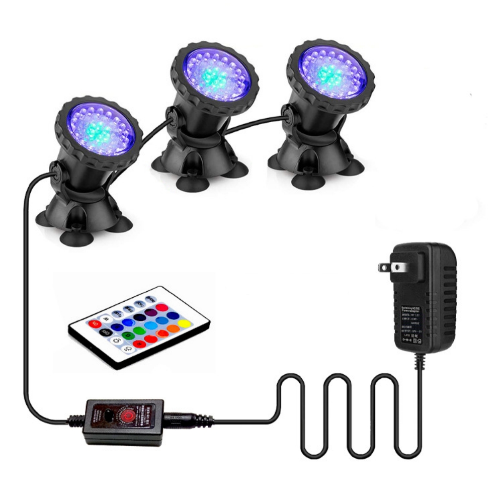 36LEDs RGB Underwater Spotlight 12V IP68 Waterproof Fountain Fish Tank Swimming Pool Pond Aquarium Garden Lamps