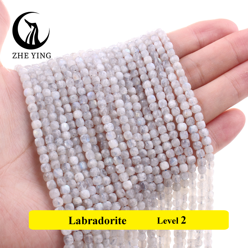 Cuentas cuadradas de piedra facetada Natural, amatista, amazonita, cuentas espaciadoras sueltas para pulsera DIY, collar, accesorios, hebra de 4x4mm de 15'': Transparente