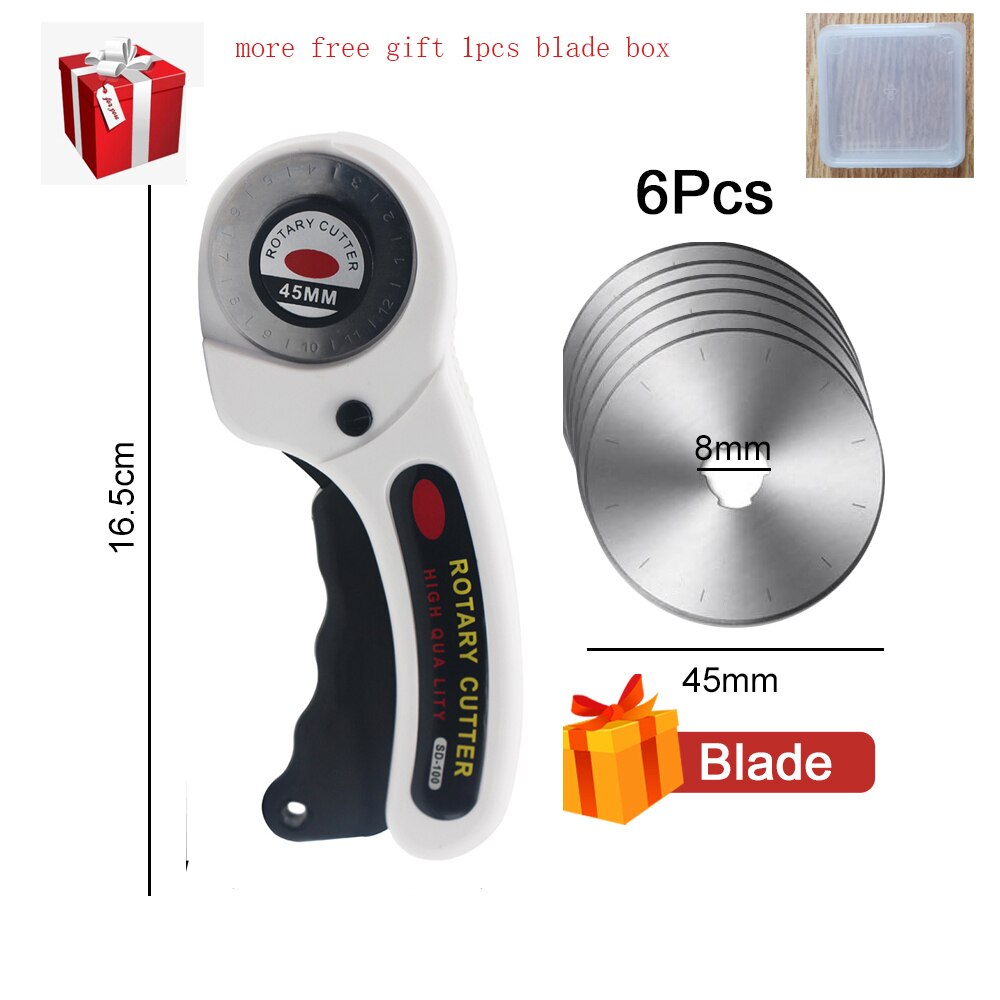 Leathercraft 45mm Rotary Cutter Leather Cutting Tool Leather Craft Fabric Circular Blade Knife DIY Patchwork Sewing Quilting: WHITE WITH 6BLADES