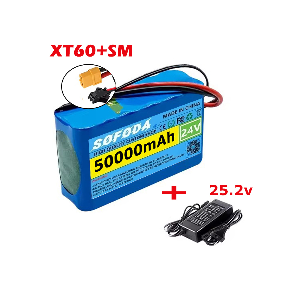 24v 50000 2 mah 6 s 2p 18650 litiumbatteri oppladbart batteri med bms-beskyttelseskort litiumionbatteripakke med lader: Elfenben