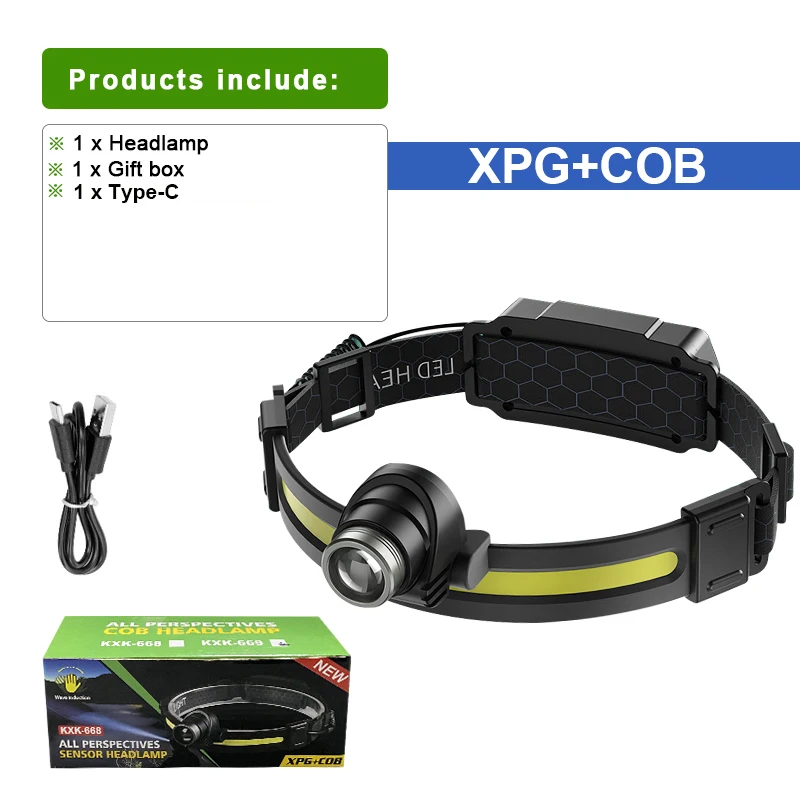Super krachtige LED-koplamp Multifunctionele oplaadbare zoomkoplamp voor kamperen en fietsen met sensor: Default Title