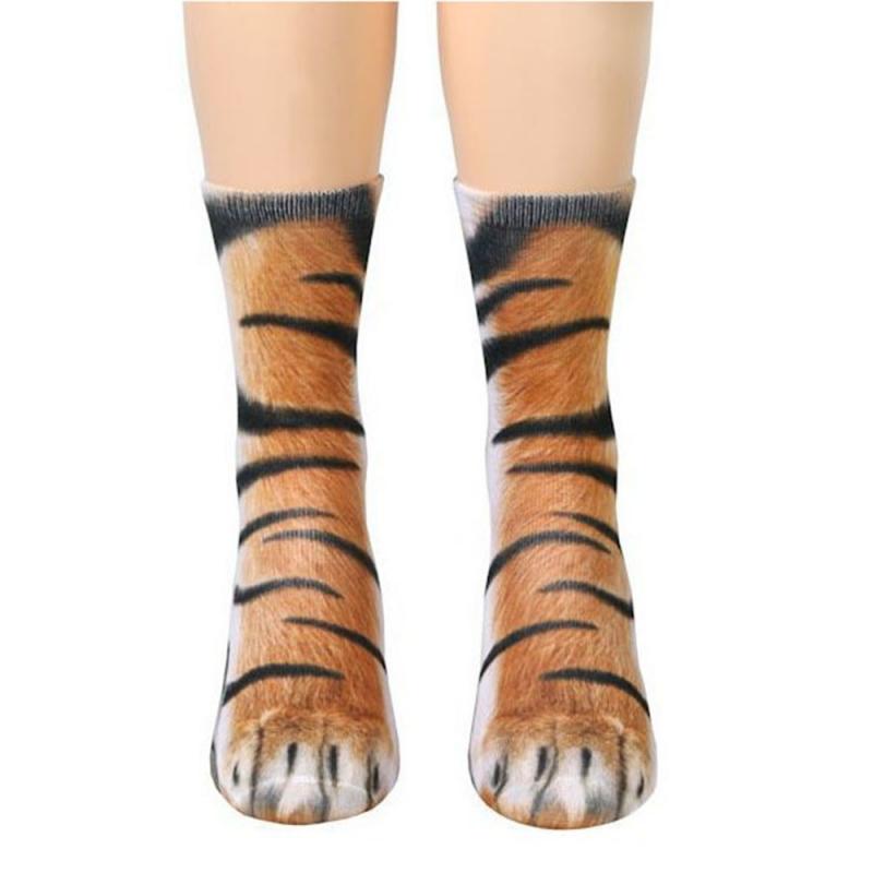 Zachte Casual Leuke Katoenen Dier Voeten Gesimuleerde Sokken Unisex Volwassen 3D Dieren Paw Print Lange Sokken: 04