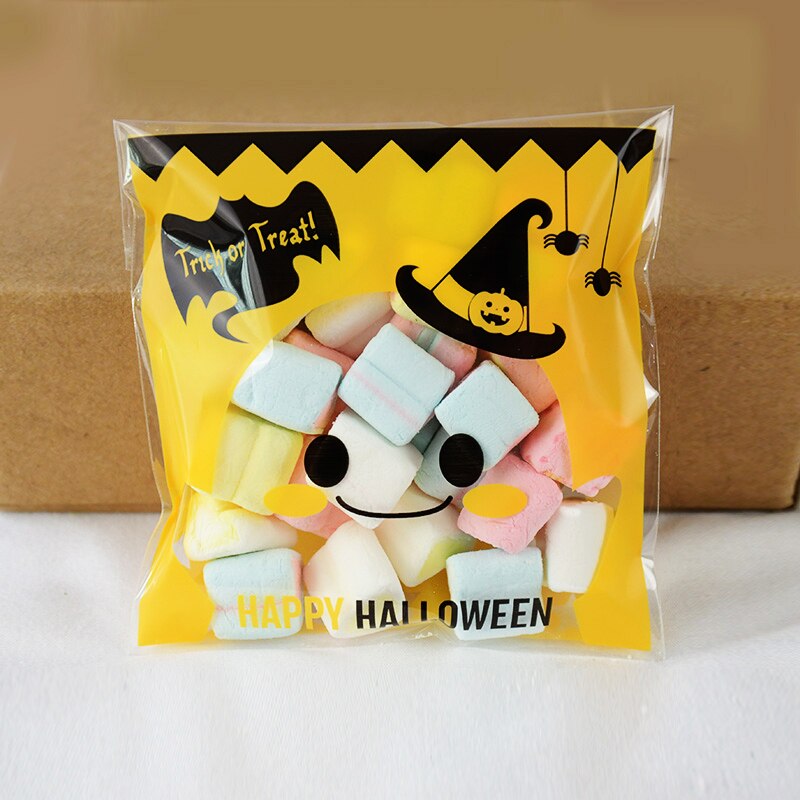 50 Stuks 10Cm Transparante Plastic Snoep Tas Happy Halloween Cookie Zak Cellofaan Pouch Bag Voor Birthday Party Halloween decor