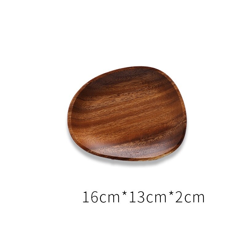Round Square Wood Plate Breakfast Bread Plate Saucer Tea Tray Dessert Dinner Plate Tableware Whole Wood Fruit Dishes: A