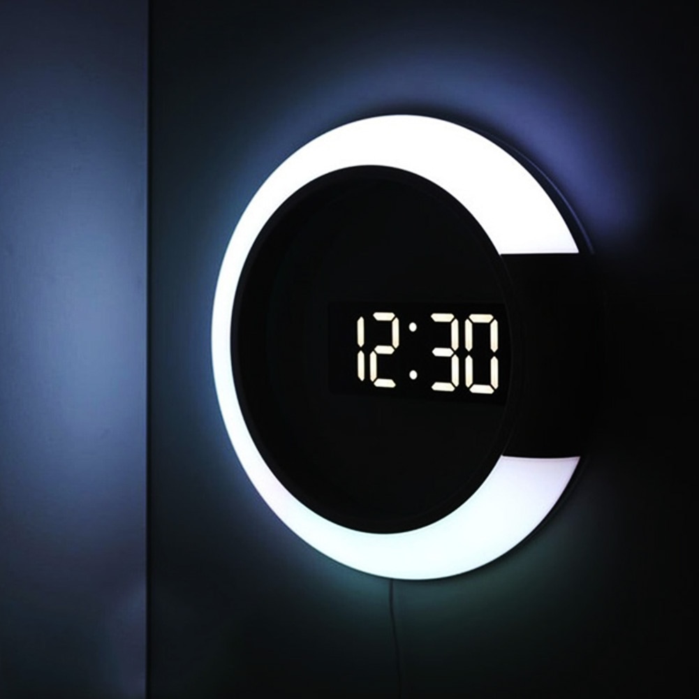 3D Led Digitale Wandklok Alarm Spiegel Hollow Horloge Tafel Klok 7 Kleuren Temperatuur Nachtlampje Voor Thuis Woonkamer Decoraties