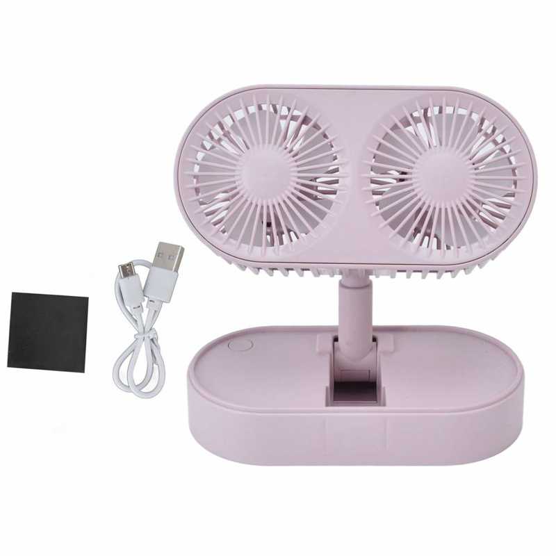 Desktop Fan Angle Adjustable Double Fan Dual Motor for Office for Living Room for Bedroom: Double fan leaf pink