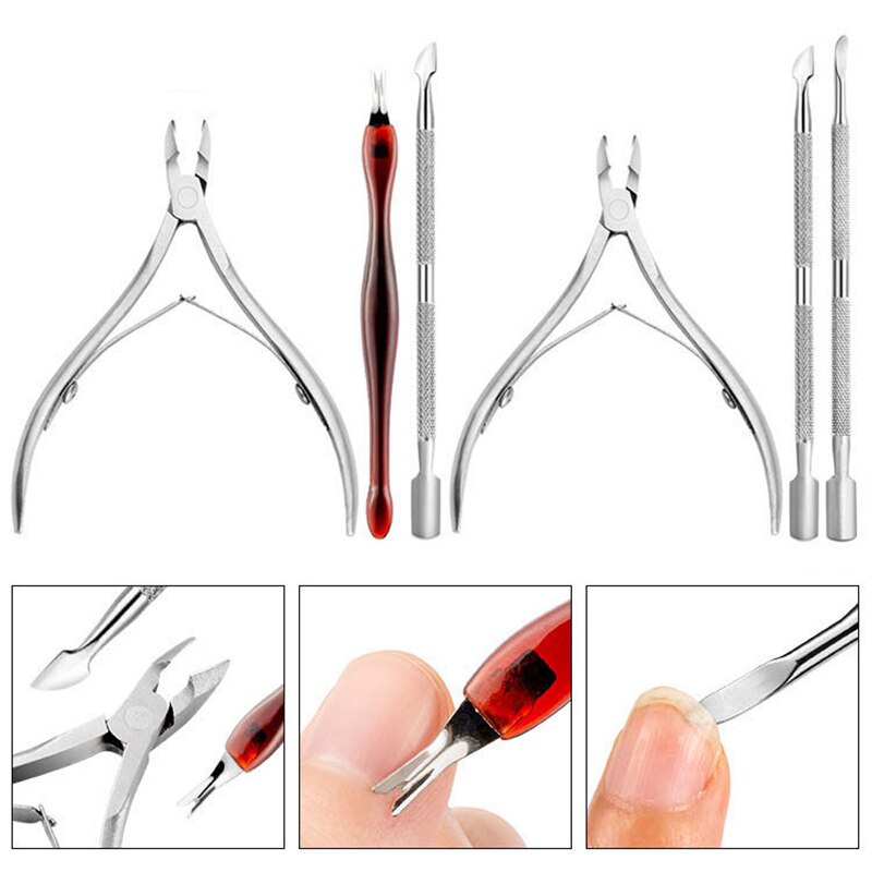 Set de herramientas de exfoliación para manicura tijeras alicates pelador empujar la cutícula cutánea muerta empujador cuchara para cutículas removedor cortador