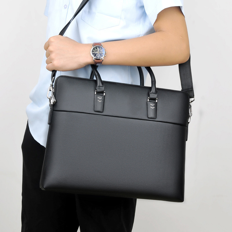 Men's Leather Briefcase - 14" Laptop Office Bag with Shoulder Strap, Waterproof Business Messenger Bag