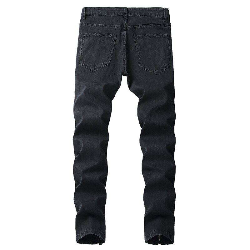 Men Ripped Slim Fit Ankle Zipper Jeans Stretch Feet Denim Pants