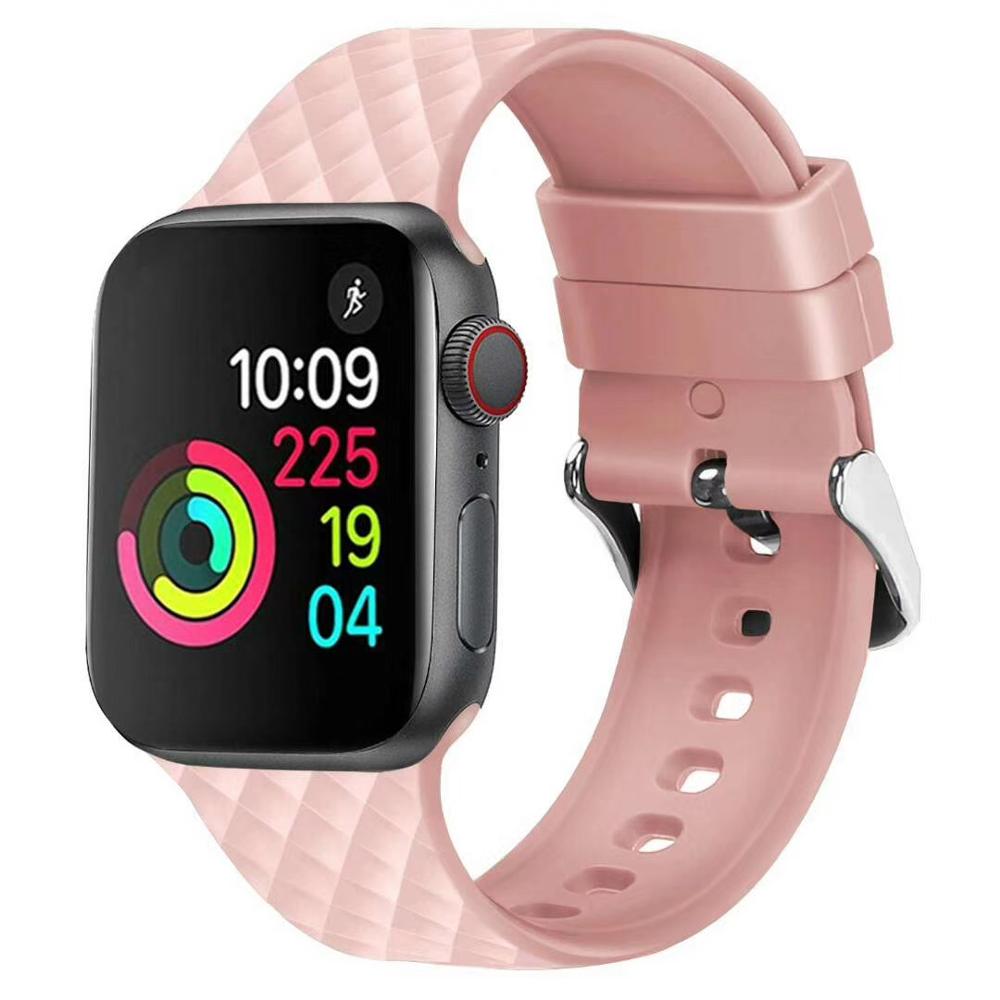 Bracelet en Silicone pour Apple watch 6 se, 38mm 42mm iwatch 40mm 44mm, bracelet de ceinture à motif rhombique, iwatch série 6 5 4 3 2 1: pink / 38mm or 40mm
