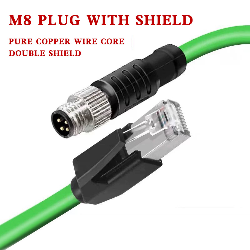 Ethernet Cable M8 to RJ45 4 Pin A-code Double Shield Network Plug D-code Male Female High Flexible Drag Chain Aviation Sensors