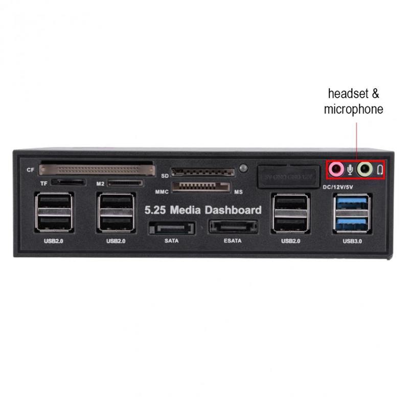 5.25 Inch Usb 3.0 Front Panel Pc Usb 3.0/2.0 Hub E-Sata Sata Audio Multi Card Reader for Computer Case Optical Drives Bay