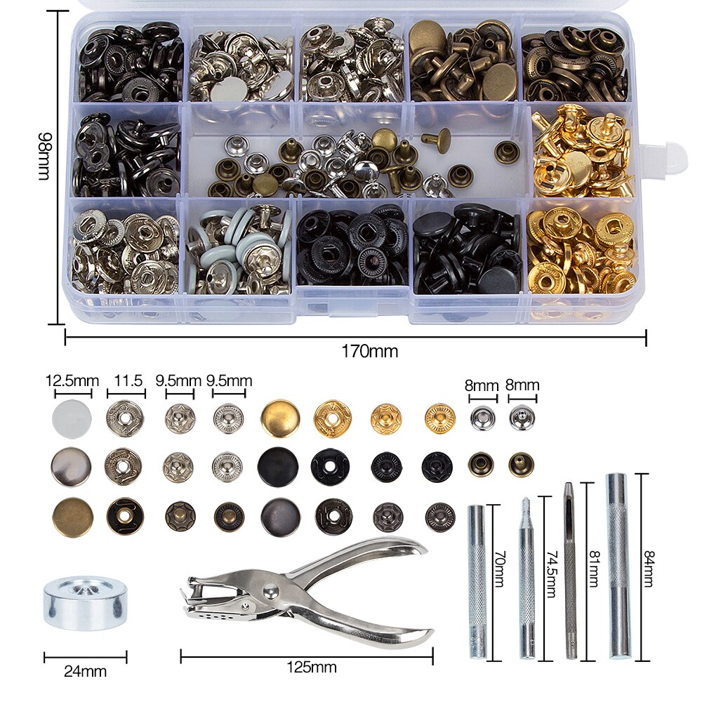 120Set Snap Fasteners Kit + 20Set Dubbele Cap Druk Studs Klinknagel Knoppen + 6 Pcs Fixing Gereedschap Voor lederen Jas Donsjack