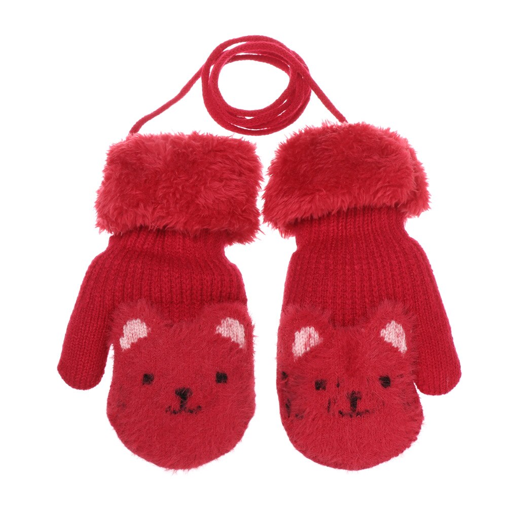 Guantes elásticos de punto gruesos y cálidos para niños de 2 a 7 años, con bonitos dibujos animados, para invierno: red