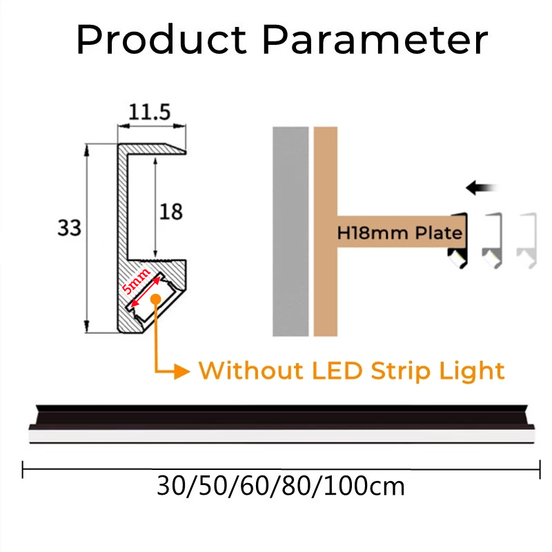Luz LED para estante de armario, iluminación empotrada de 45 °, perfil de aluminio de 18mm, tablero de madera, barra de Clip trasera, lámparas de tira, 0,5/1m/Uds.