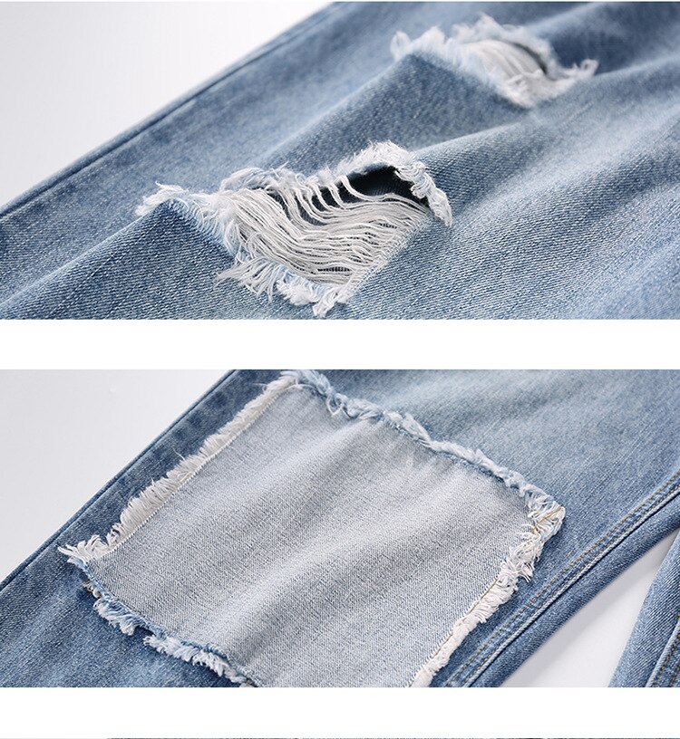 Firmranch Spring/Autumn Ripped Men's Jeans Loose Straight Do Old Patchwork Beggar Jeans Pants Hip-Hop Frilled Trousers