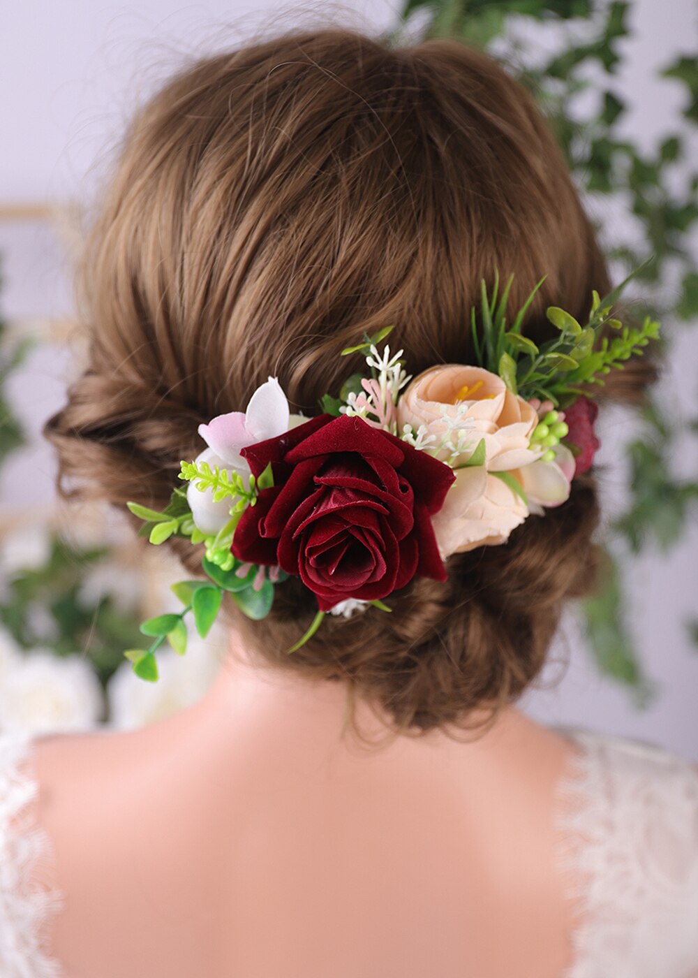 peine de flores para el pelo para mujer, rosa roja, accesorios para el cabello para novia, Glamour femenino, vid para el pelo clásica, horquillas para el pelo de para mujer