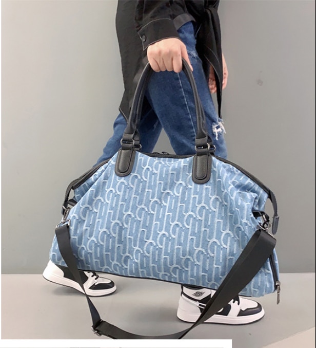 Travel Bag Denim Canvas Bag Large Capacity Double Head Zipper Long Distance Travel Bag Sports Fitness Bag Weekend Bag