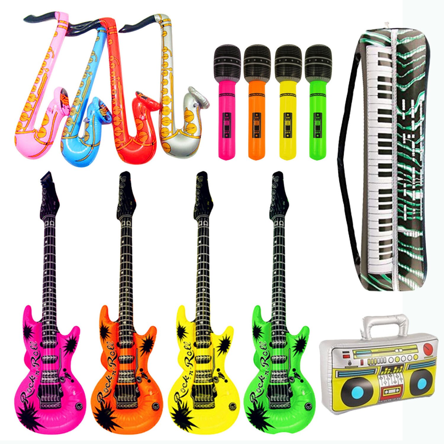 14Pcs Jumbo Opblaasbare Gitaar Saxofoon Microfoon Ballonnen Muziekinstrumenten Accessoires Voor Zwembad Feestartikelen: Default Title
