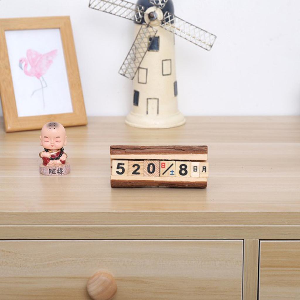 Rustic Freestanding Wooden Blocks Wood Calendar With Wood Stand