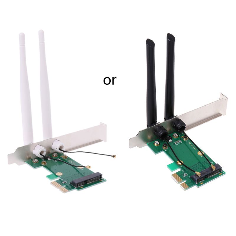 Placa de rede sem fio wifi mini pci-e express para pci-e adaptador 2 antena externa pc