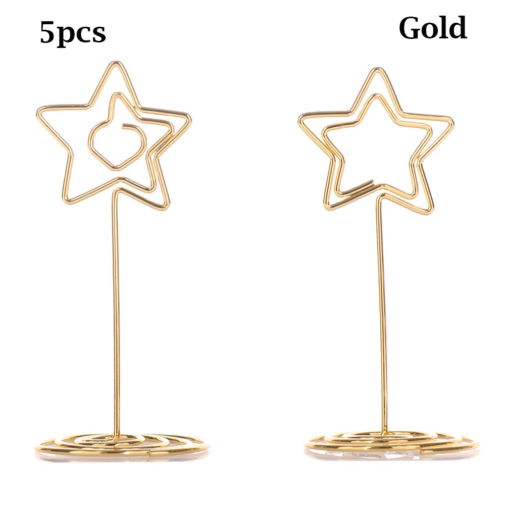 5 stk femtakket stjerne form note klip metal fjeder bund bord navn nummer holdere plads kort clips memo stande kort clips: Guld