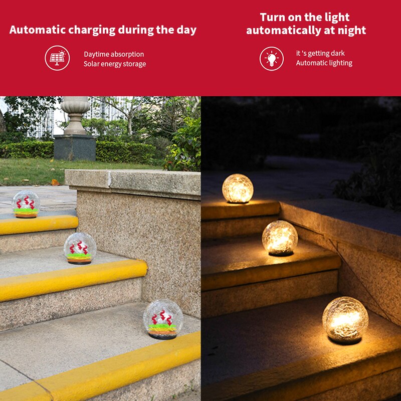 Outdoor LED Solar Court Crack Glass Ball Light Buried Garden Grass Lamp Balcony Layout Decoration Christmas Waterproof Light