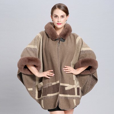 Mingjiebihuo efterår og vinter kvinders solid sjal varm tyk stor størrelse behagelig blød løs poncho: Khaki