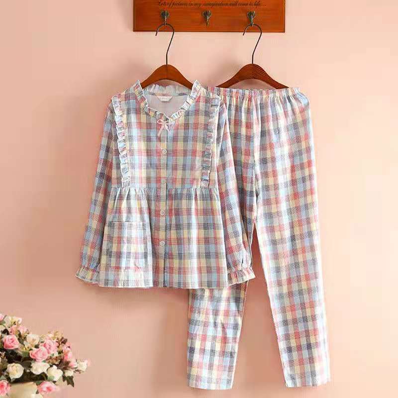 Spring Autumn Cotton Pajama Sets For Women Thin Long Sleeves Casual Home Suit Female Sweet Princess Pijamas Homewear