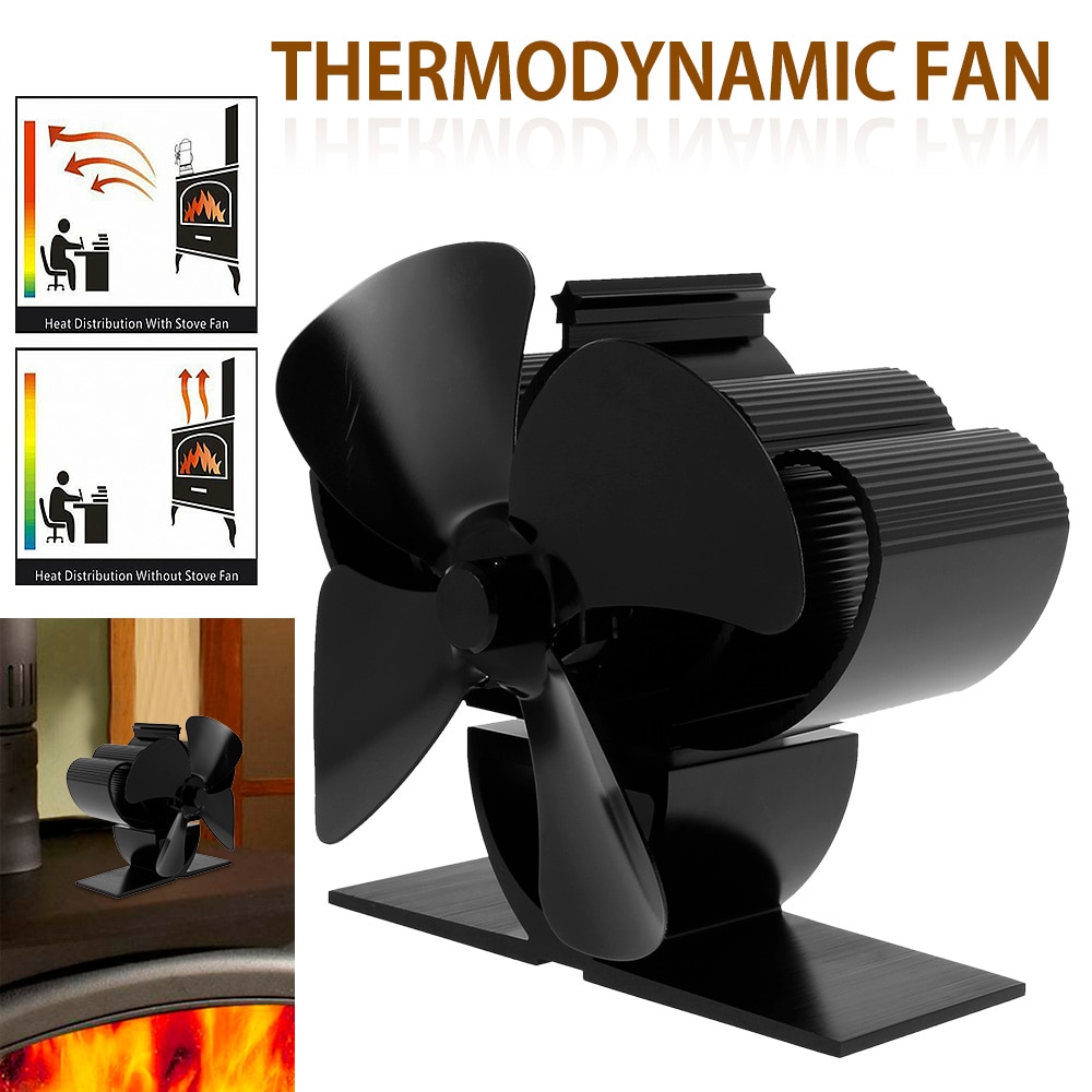 Zwart Kachel Fan 4 Blade Haard Ventilator Warmte Aangedreven Hout Brander Milieuvriendelijke Stille Ventilator Voor Thuis Efficiënt Verwarmd Distributie Fan