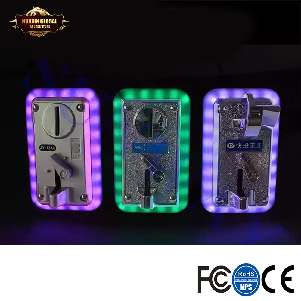 2PCS Universal Colorful LED Flash Decorative Front Type Coin Selector/ Illuminate Frame Coin Acceptor for Vending Arcade Machine