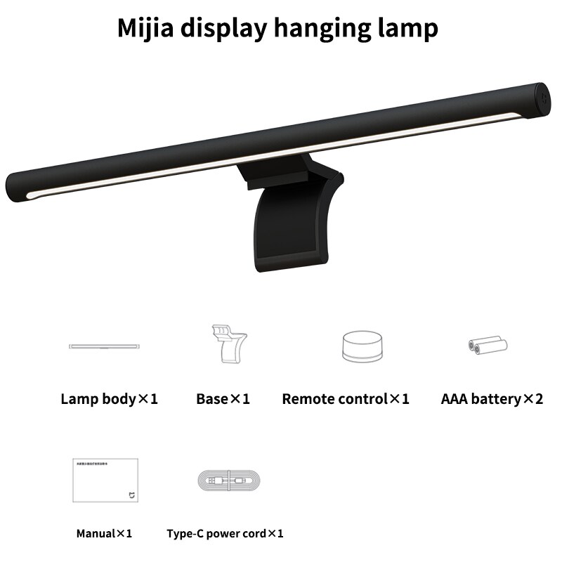 Xiaomi Mijia Lite Bureaulamp Opvouwbare Student Ogen Bescherming Usb Type-C Voor Computer Pc Monitor Screen Bar Opknoping licht Led: Black