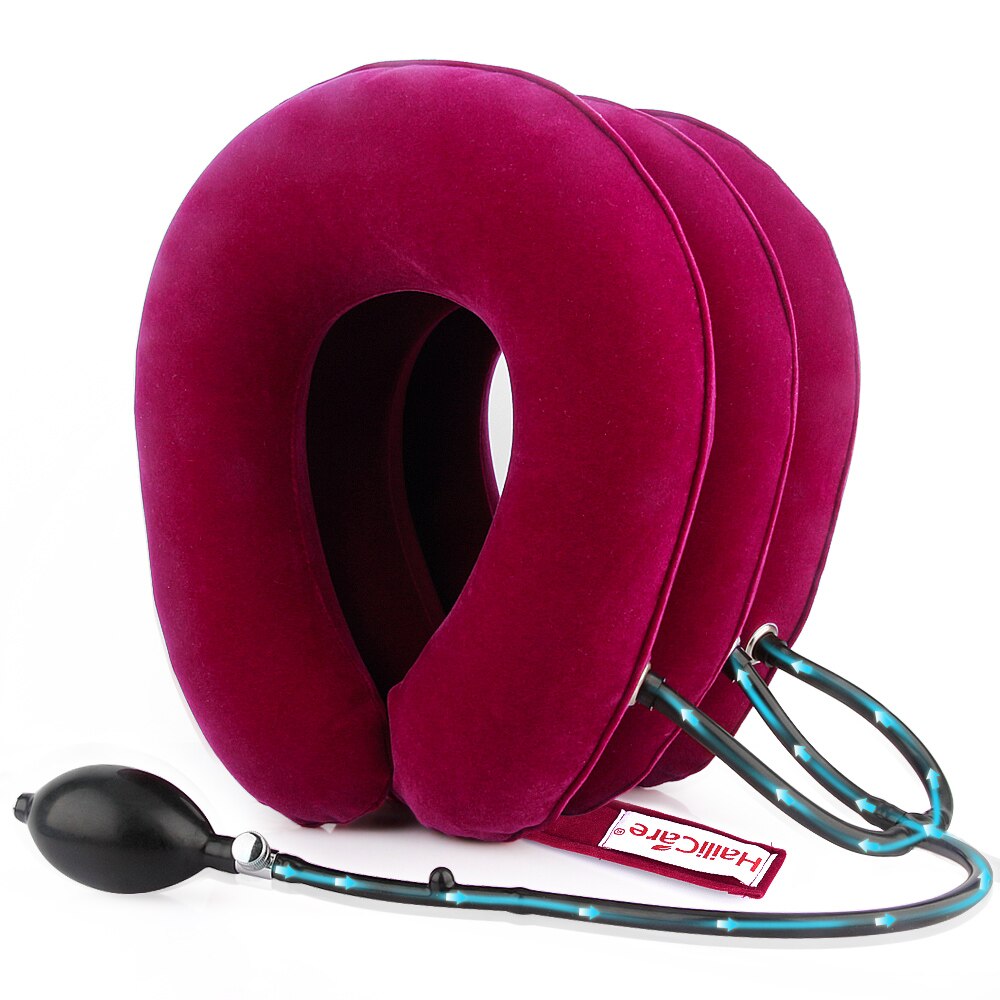 Inflatable Air Neck Traction Device Soft Neck Cervical Collar Pillow Pain Relief Tractor Neck Posture Corrector Stretching Brace: 3 Layers Red Type B