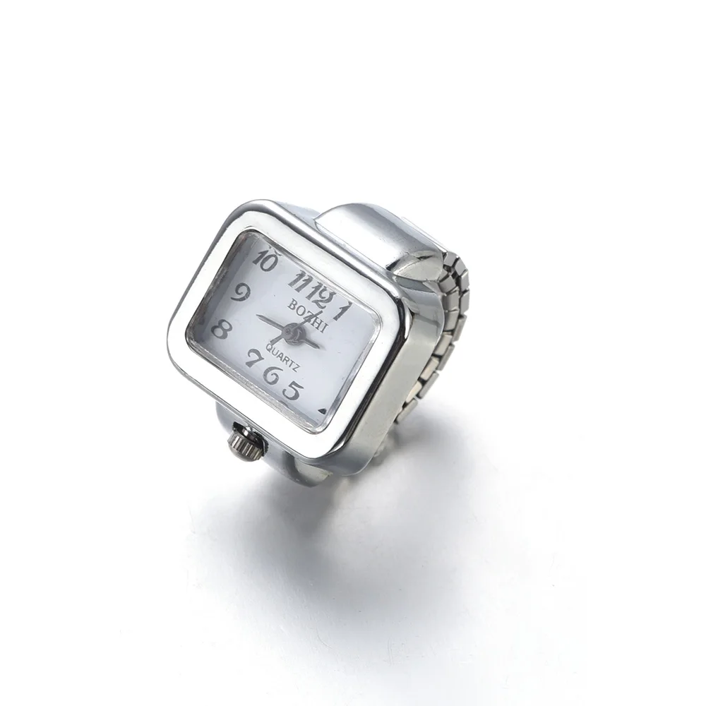 Anillo de reloj colorido para hombre y mujer, puntero Retro plateado, reloj de cuarzo, anillos para dedo, correa de aleación Punk, relojes, accesorios de joyería: Multicolor