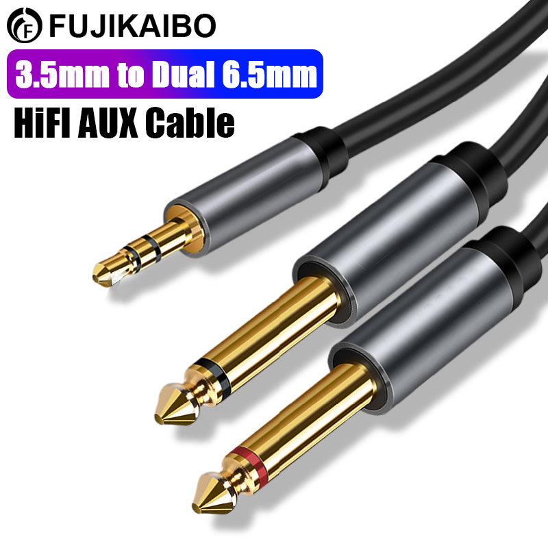 Adaptador Jack de 3,5mm a doble 6,5mm Cable de Audio doble 6,35mm macho 1/4 "Conector Mono a estéreo 1/8" 3,5mm para altavoces iPhone iPod