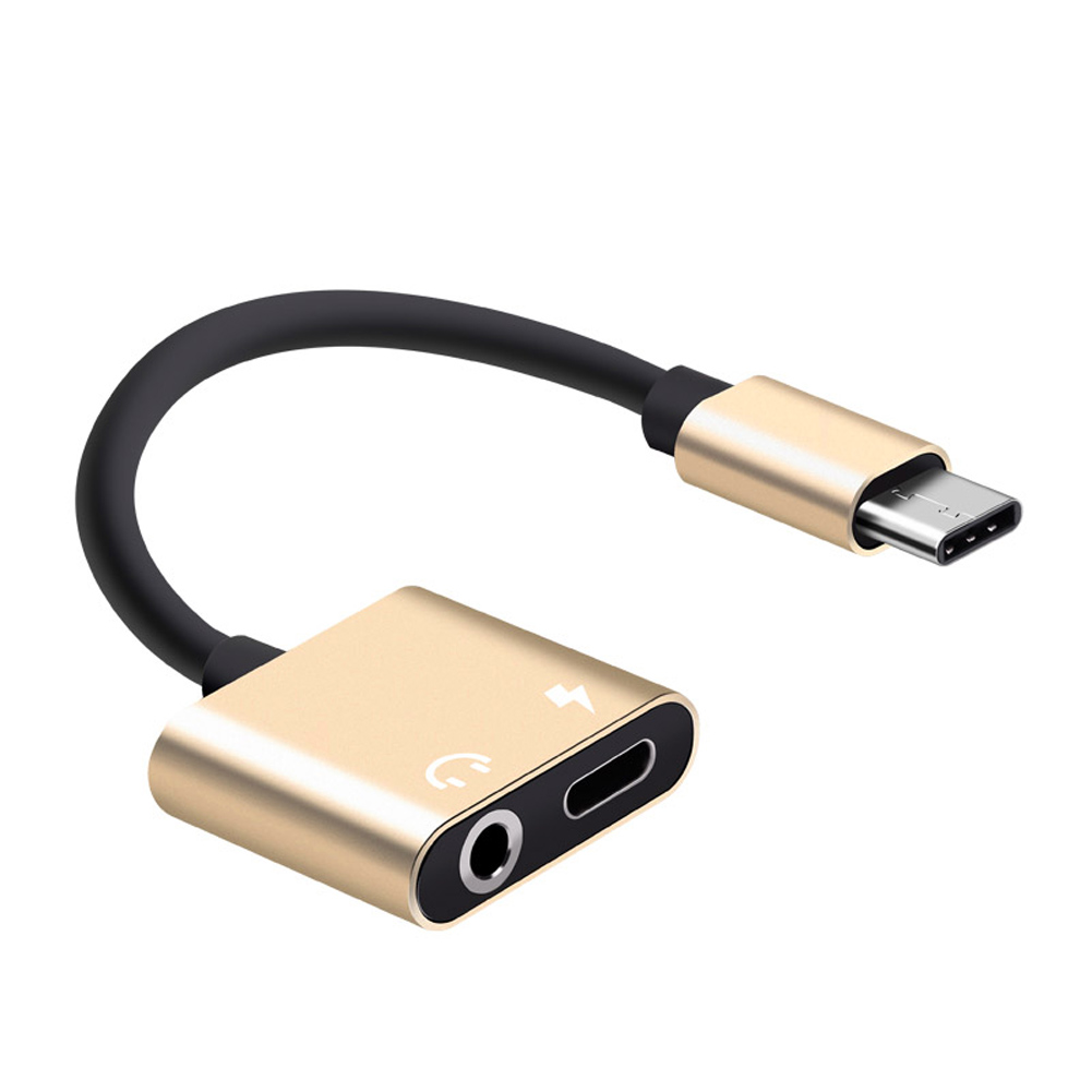 Adaptador de carga para auriculares, Cable 2 en 1 Tipo C a conector de 3,5mm, Audio Aux, USB C: Oro
