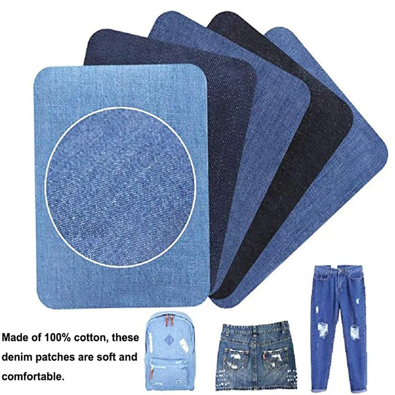 Parches de reparación autoadhesivos, parches para planchar en mezclilla, parches termoadhesivos ovalados y cuadrados para reparación de jeans, ropa y chaquetas, 5 uds.