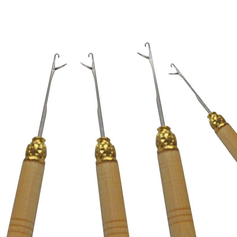 12 stks/stks Houten Handvat Naald-Hook Tool voor Micro Ringen Haarverlenging Tool