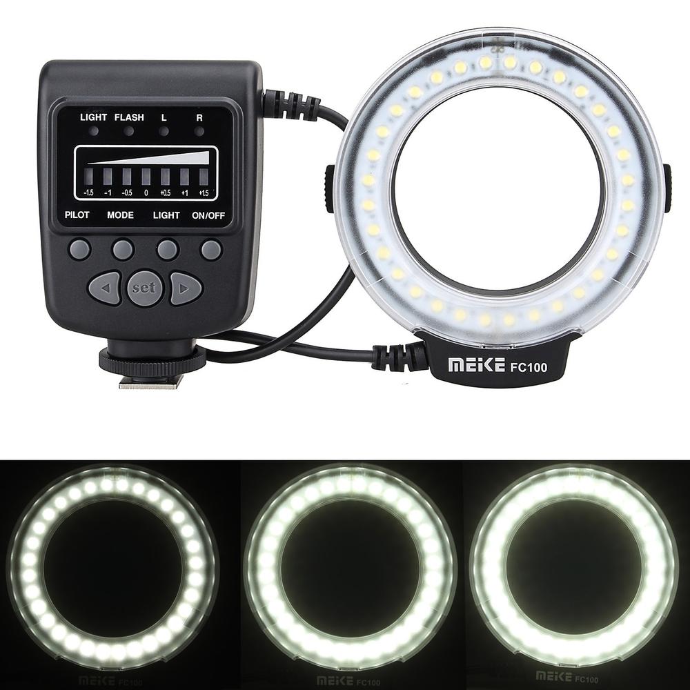 Meike  fc100 led makro ring blixt foto speedlite ljus för canon 5d mark ii nikon  d3200 d3100 dslr kamera